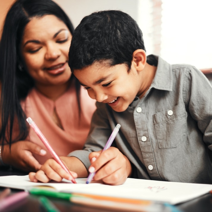 mom helping son with her academics