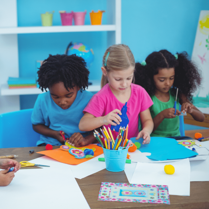 children learning together doing arts